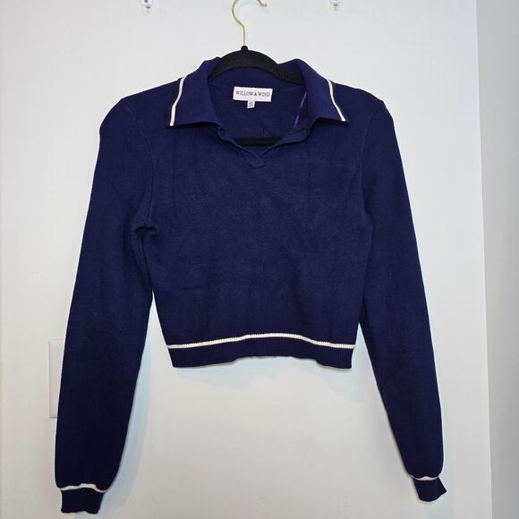 Willow Wind Crop Sweater Womens Size M Navy Polo Old Money Preppy Tenniscore - Picture 1 of 7